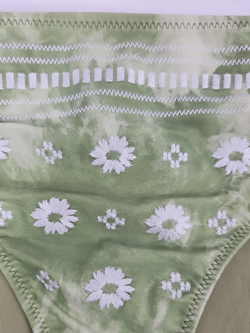 NWT Aerie Green Tie Dye Daisy Embroidered Bikini Bottom Size L Swim Boho Earthy